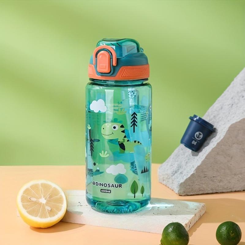 600ml Dinosaur Water Bottle for Kids Water Sippy Cup with Silicone Straw Leakproof Plastic Water Bottles Summer Kids Water Cup