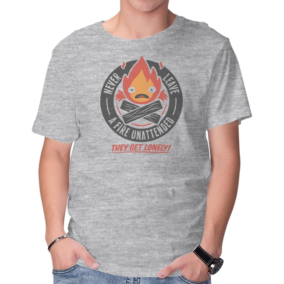 Unisex Crew Neck T-Shirt Lonely Fire Demon Graphic Short Sleeve Casual Tee S