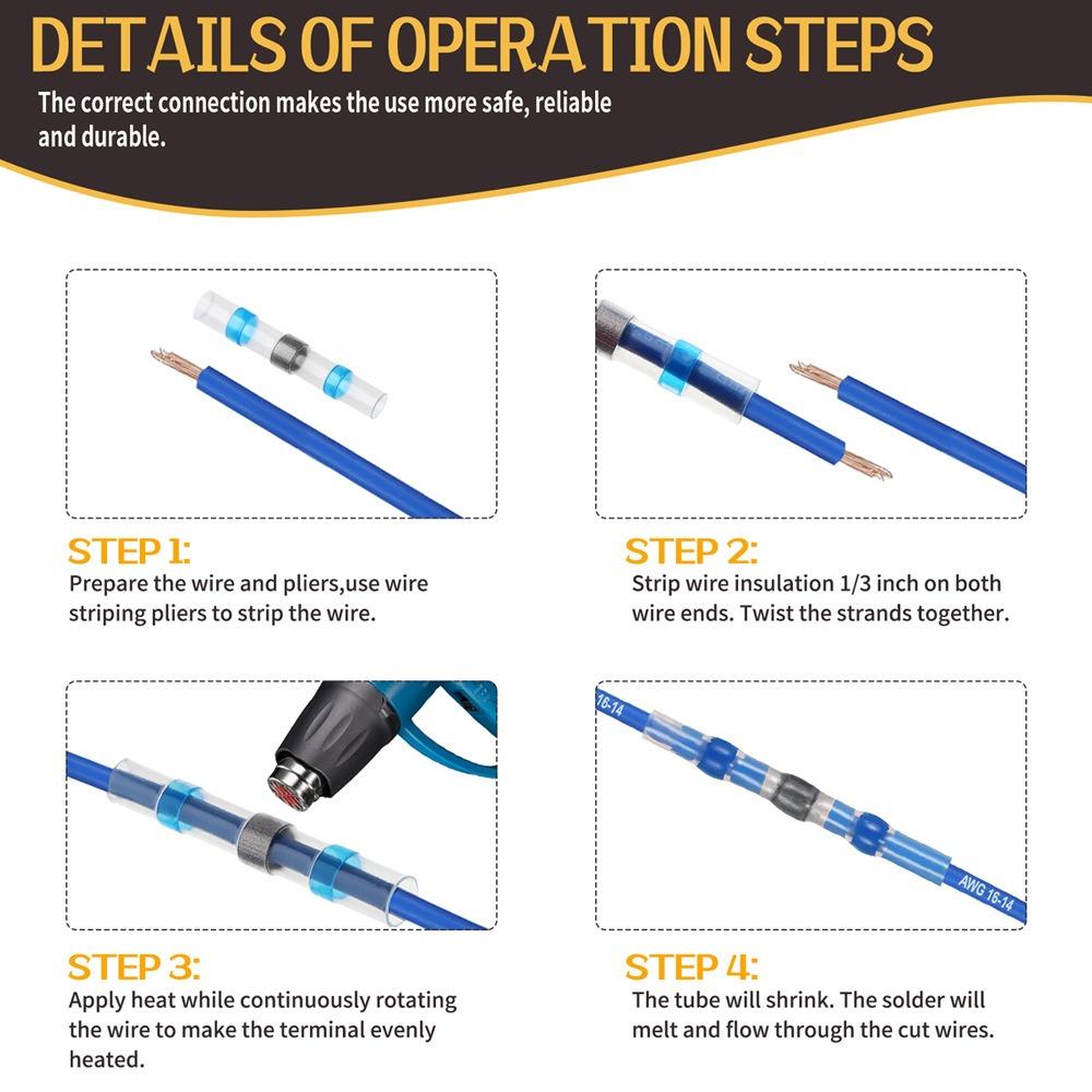 100pcs Waterproof Solder Seal Heat Connector Shrink Butt Connectors Lug Terminals Electrical Wire Car Insulated Terminal