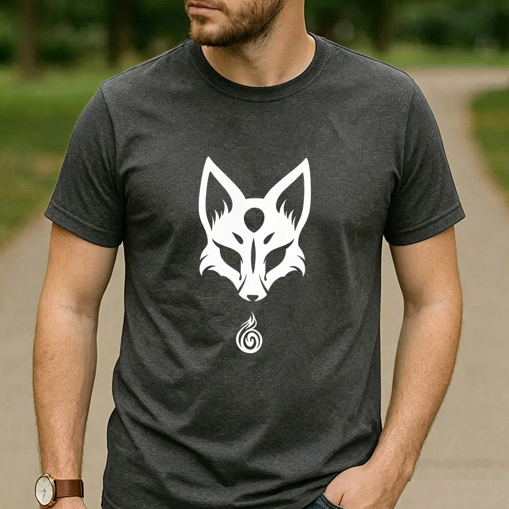 Minimal White Nine Tailed Fox Spirit Graphic T Shirt Unisex Crew Neck Short Sleeve Asian Myth Holiday Gift Top