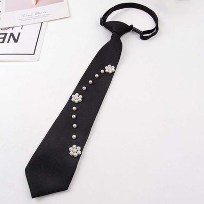 Clothing Decoration Korean Style Pearls Tie Black Choker Hand-beaded Long Necktie Academic Style Necklace Decoration Shirt Tie