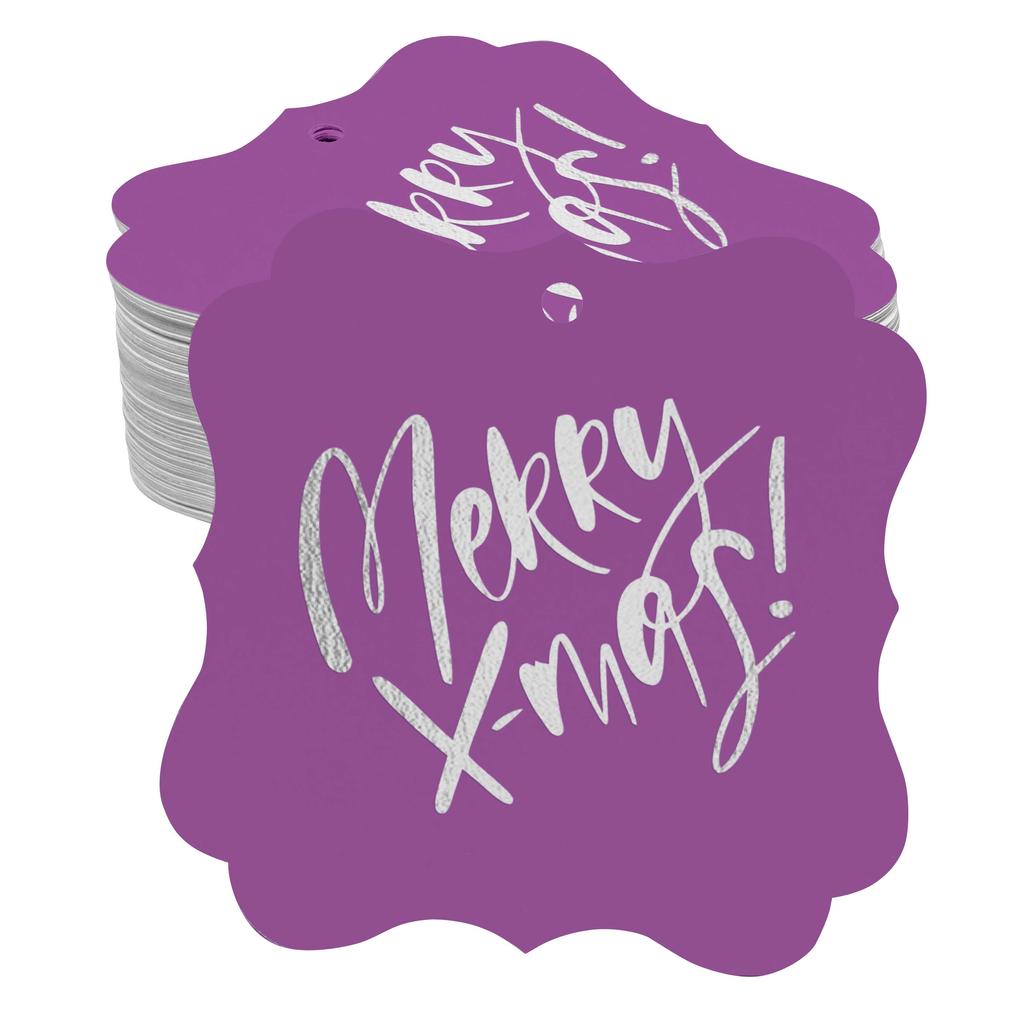 Inkdotpot Pack Of 100 Real Gold Foil Bracket Shape Paper Tags Merry X-Mas Christmas Favor Hang