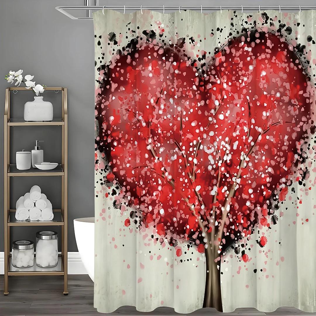 

Valentine S Day Love Tree Shower Curtain, Bathroom Decorative Shower Curtain, Waterproof Shower Curtain With Hooks W60H190(CM)-1 Pcs