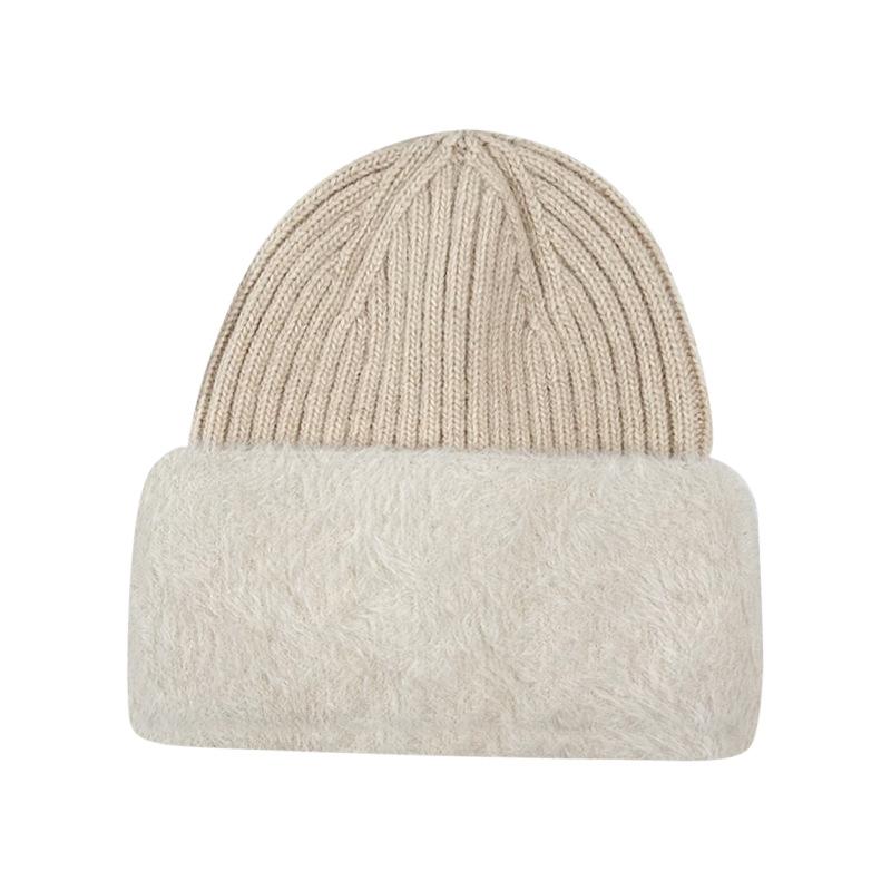 Autumn and winter velvet warm wool hat women's solid color new outdoor cold-proof thickened knitted pullover hat versatile cold hat