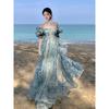 Seaside Photo Tour Wear Beach Dress Vacation Bohemian Fairy Long Dress Bubble Sleeve Dress Floral Dress