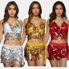 Sequins Dance Bra Belt High Waist Hip Scarf Fashion Belly Dance Skirt  Performance Top