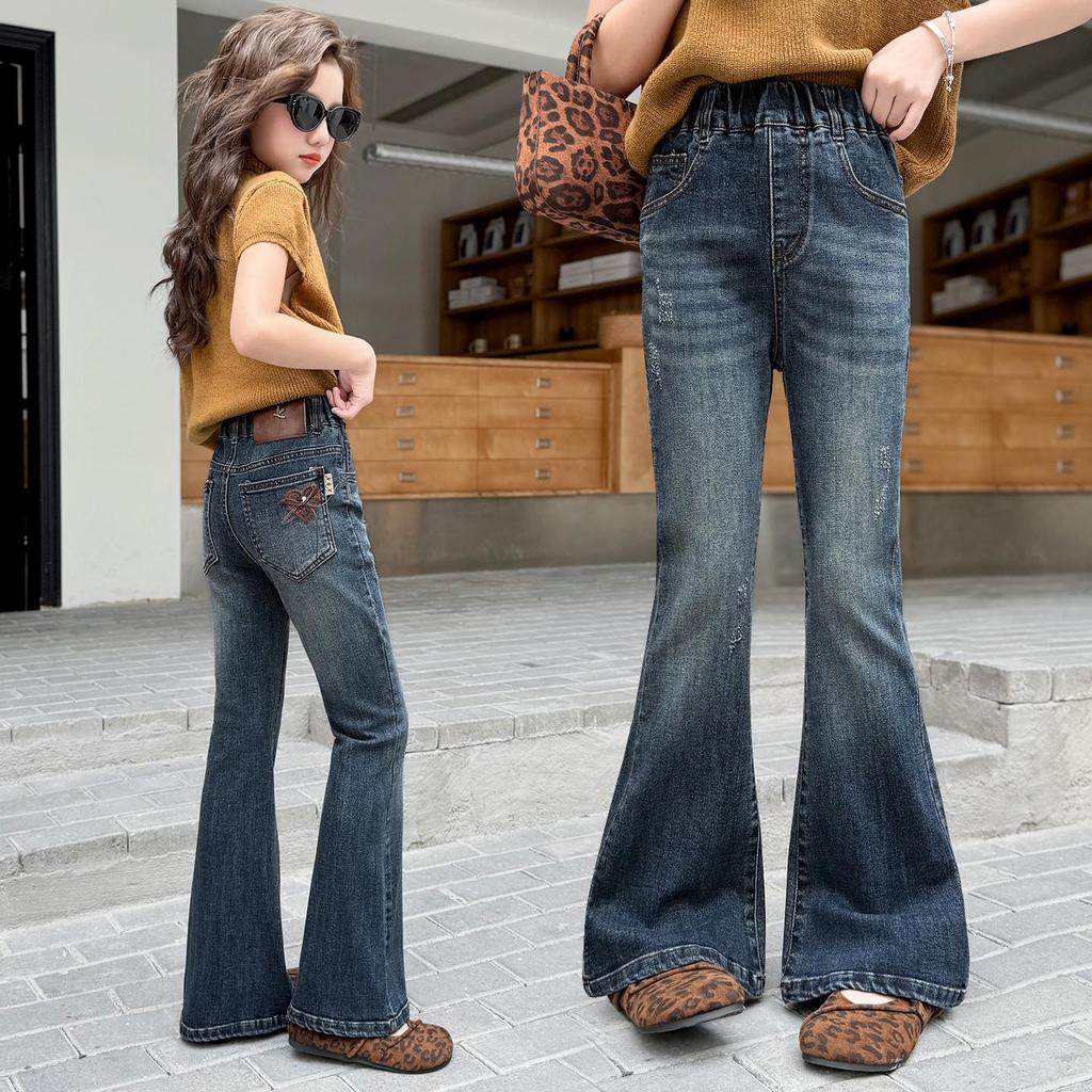 2025 Girls' Stylish Fall Micro-Flared Jeans - Korean Style Children's Pants