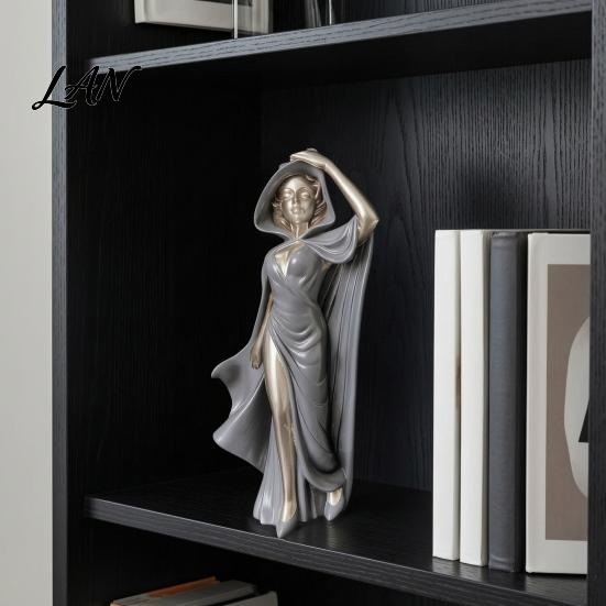 High-end Photography Prop Mysterious Black Cloak Witch Queen Resin Statue, Gothic Elegant Female Stylized Sculpture Figurine, Dark Art for Entryway