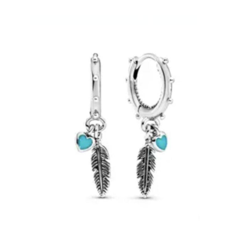 925 Silber Schleifenohrstecker mit Federn Blaue Blume Schmetterling Hochzeitsfeier Schmuck Geschenk für Frauen Modeaccessoire