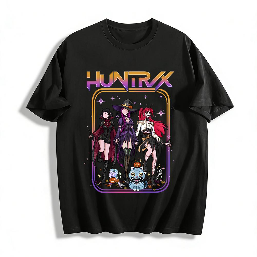 Halloween Huntrivx Group Print Hoodie Spooky Witch Vampire Zombie Graphic Top For Women Pure cotton T-shirt XXS