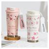 Cute floral-patterned thermos tumbler, vacuum insulated, stainless steel, leak-proof, keeps drinks hot or cold, can be used with a straw or directly