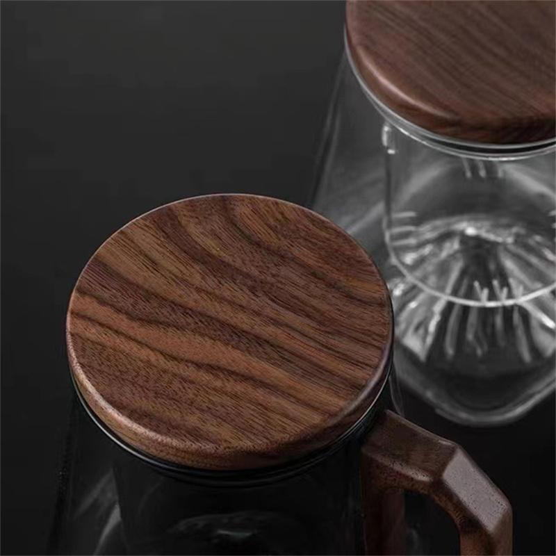 400ml Heat-resistant Glass Tea Cup With Tea Infuser Filter Walnut Wooden Handle Lid Tea Mug Drinkware