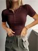 Women’s Short-sleeved Sweet and Fresh-looking Knitted Top with A Lace Collar Button Fastening and Ribbed Trim
