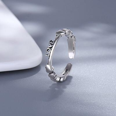 Anéis LOVE de Prata de Lei S925 Genuína para Mulheres Punk Vintage Prata Tailandesa Ajustável Romântico Coração Joias Casamento Presente para Senhoras