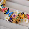 Hand-Painted Enamel Necklace with Romantic Butterfly and Floral Design for Women