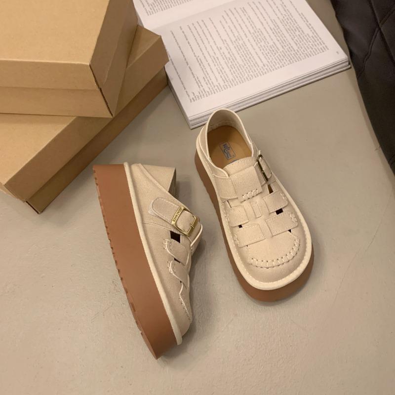 

Sandals women s new summer thick-soled hollow retro with skirt one-pedal muffin single shoes 35 бежевый