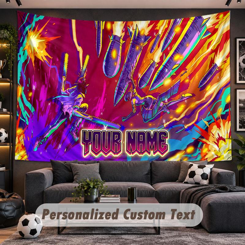 Wall Hanging Tapestry Custom NameChainsaw Man Pattern Personalized Printed Fabric Wall Decor