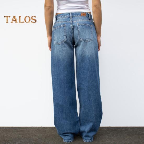 Weite Jeans für Damen, hohe Taille, dehnbare Jeanshose mit Taschen, lässige Jeanshose mit geradem Bein