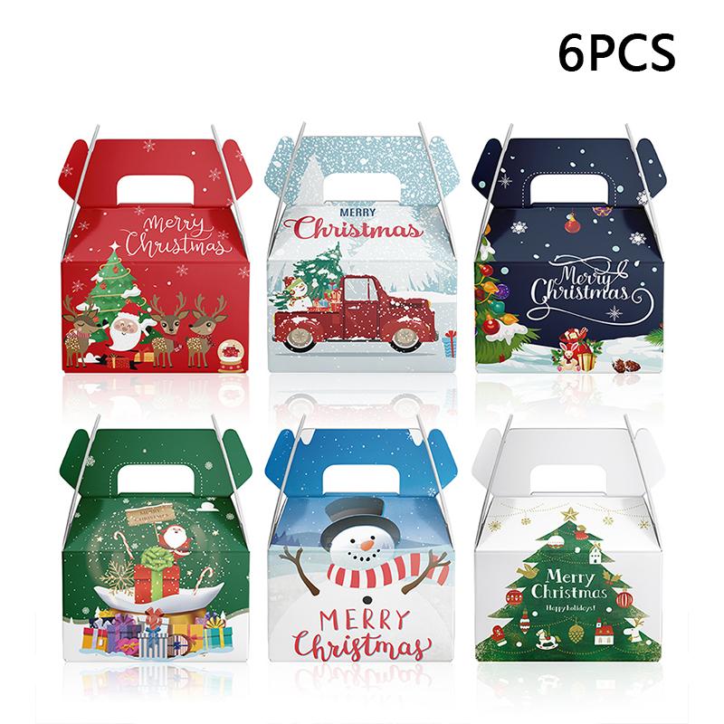

6 шт. 3D ручная упаковочная коробка, украшения, праздничные конфеты, закуски, упаковочная коробка, 6 стилей, рождественская ручная бумажная коробка с рисунком 6pcs