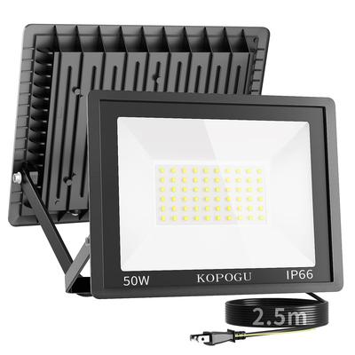 KOPOGU LED Floodlight [50W Ultra-Bright, 2.5m Cord, Ultra-Thin] Aluminum Outdoor Light, Adjustable Angle, 5000LM Daylight White (6500K), Heavy
