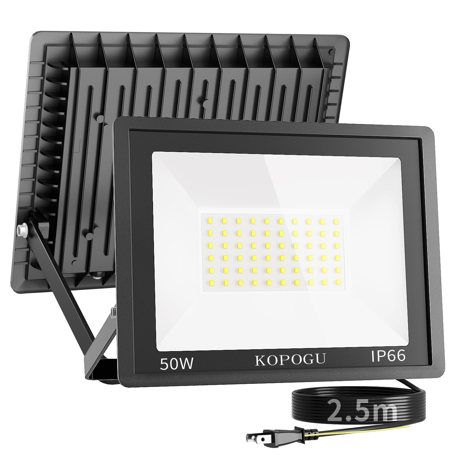 

KOPOGU LED Floodlight [50W Ultra-Bright, 2.5m Cord, Ultra-Thin] Aluminum Outdoor Light, Adjustable Angle, 5000LM Daylight White (6500K), Heavy