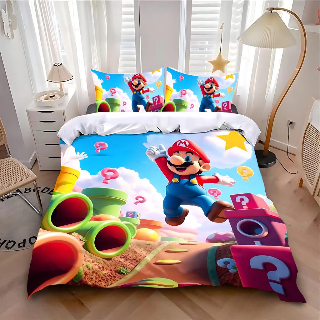 Children Duvet Cover Pillowcase Hot Cartoon Cute M-Mario Bedding Set Adult Boy Girl Bedroom Decoration Single Double Large Size