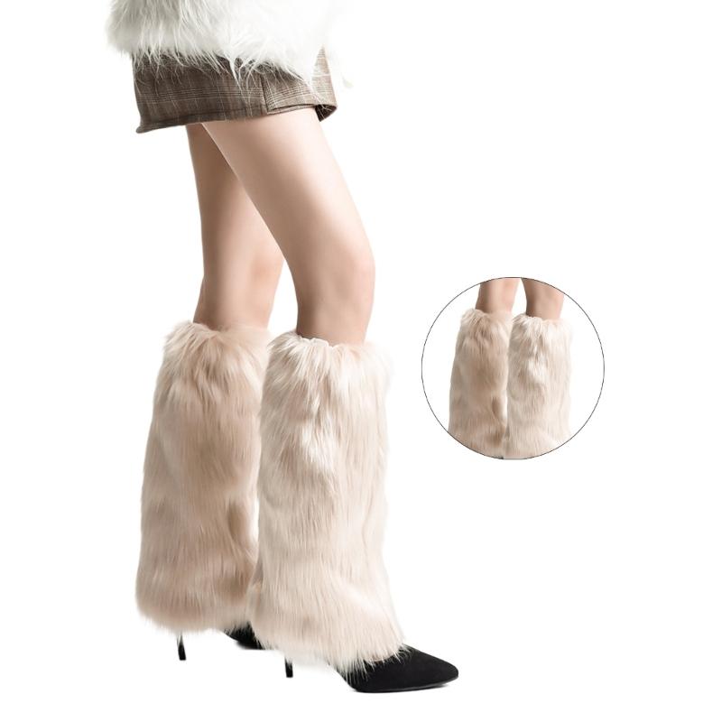 Fuzzy Faux Furs Leg Warmers Furs Heels Long Boots Cuffs Cover Has Elastic One Pair Carnivals Boot Cover Y2K JK Uniform