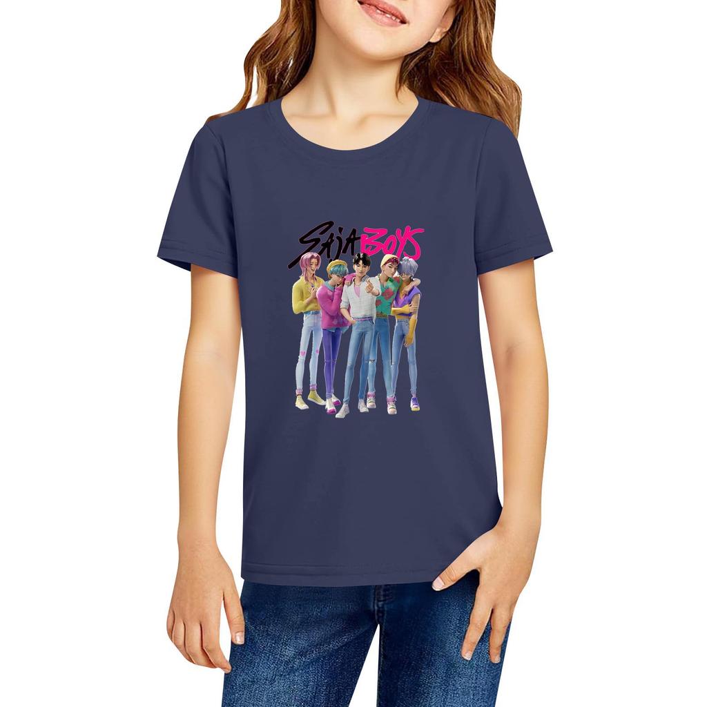 Fashionable Round Neck Short Sleeve Work Clothes Printed Tops For KID Summer Tops