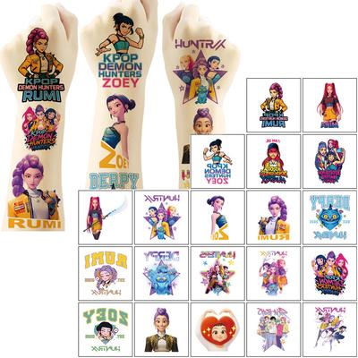 20 kusů Kpop Samolepky s tetováním Lovci démonů, Zábavná anime hra, Kreslené body art, Dočasná falešná tetování, Dětská DIY hračka,