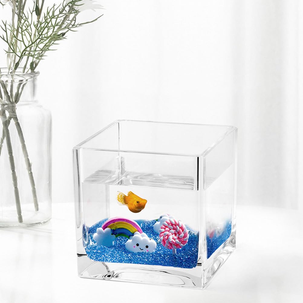 POPETPOP Mini Plastic Fish Bowl for Betta Fish Tanks, Small Fish Bowl, Tank Bowl, Unbreakable Goldfish Bowl