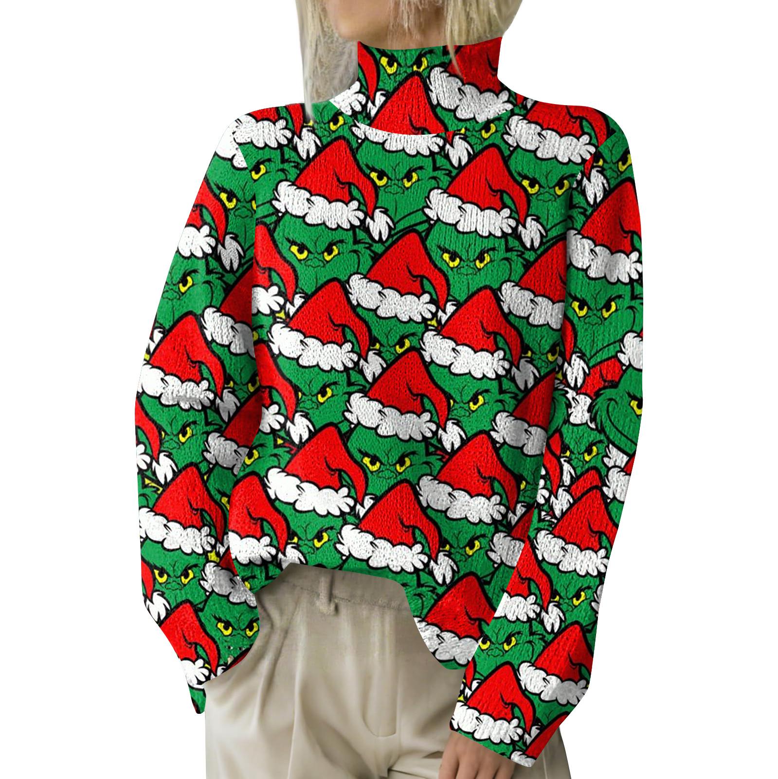 

Рождественские толстовки для женщин Вязаный свитер Милая рубашка Осенняя водолазка Пуловер Топы L