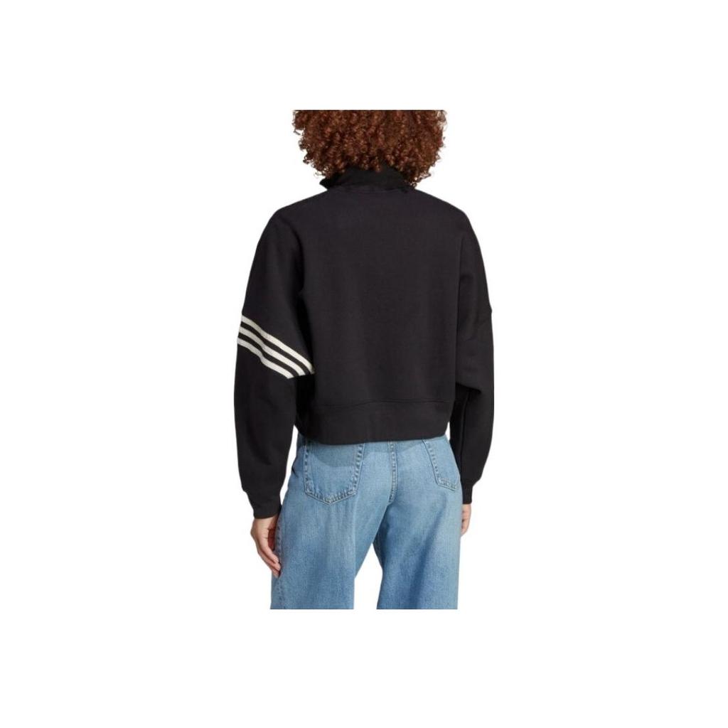 Adidas Originals Trefoil Logo Embroidered Stripe Zip-Up High Collar Track Jacket Women Outerwear Black IB7317