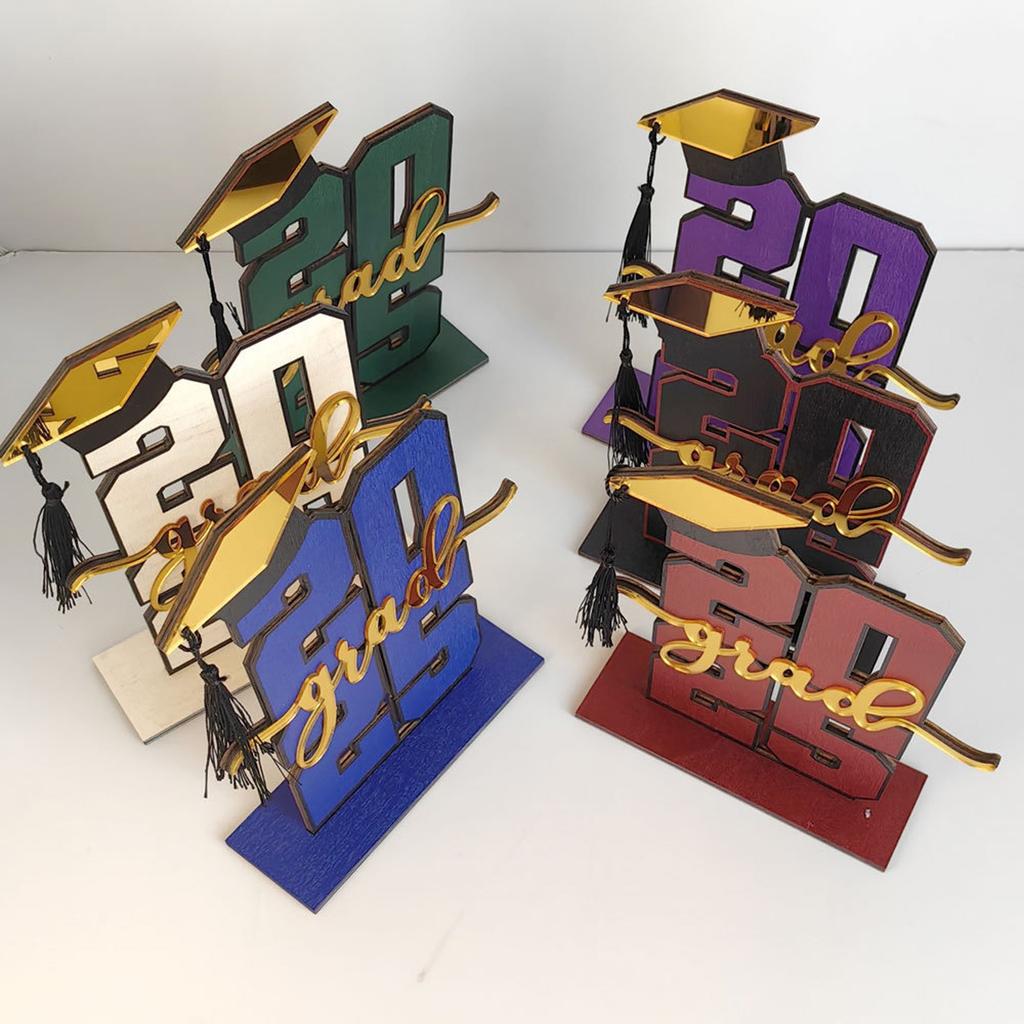 2025 Graduation Season Wooden Desktop Ornaments Creative Doctoral Hat 2025 Digital Wooden Decorations Graduation Party Supplies