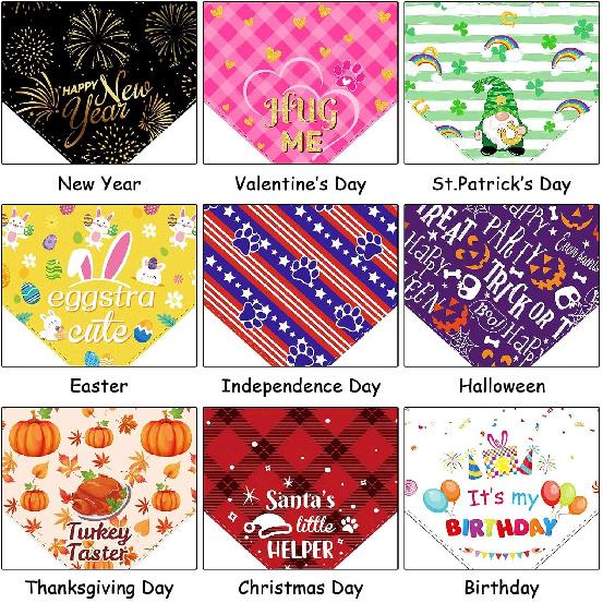 Weewooday 9 Pcs Holiday Dog Bandanas Valentine's Day St' Patrick's Day Easter Bandanas Birthday Scarf Adjustable Large Pet Washable Scarves for Large