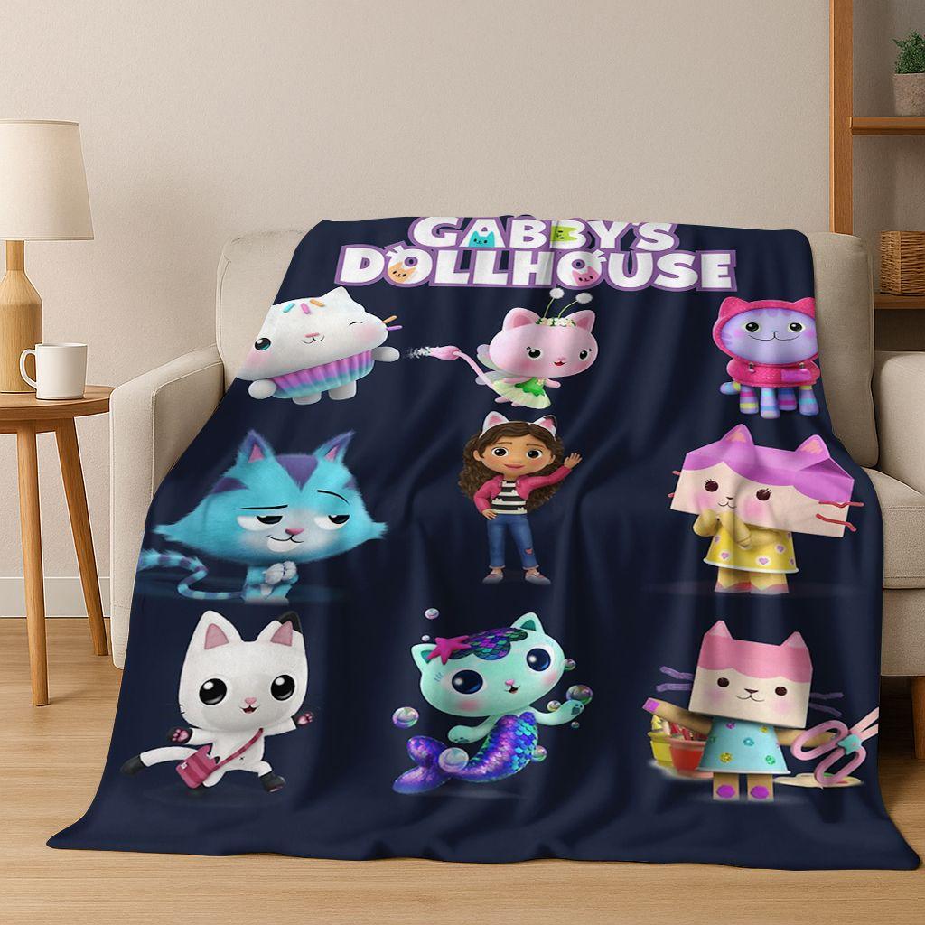 Cute Gabbys Dollhouse Cartoon Girl Kids Flannel Blanket Soft Warm Throw Blanket for Bed Bedroom Room Living Room Christmas Gift