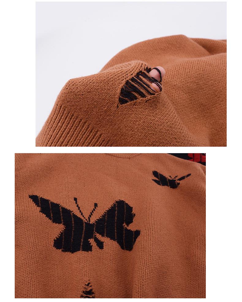 XHK2568 Plus Size Women's Winter Sweater - Hollow Out Butterfly Design, Soft and Cozy
