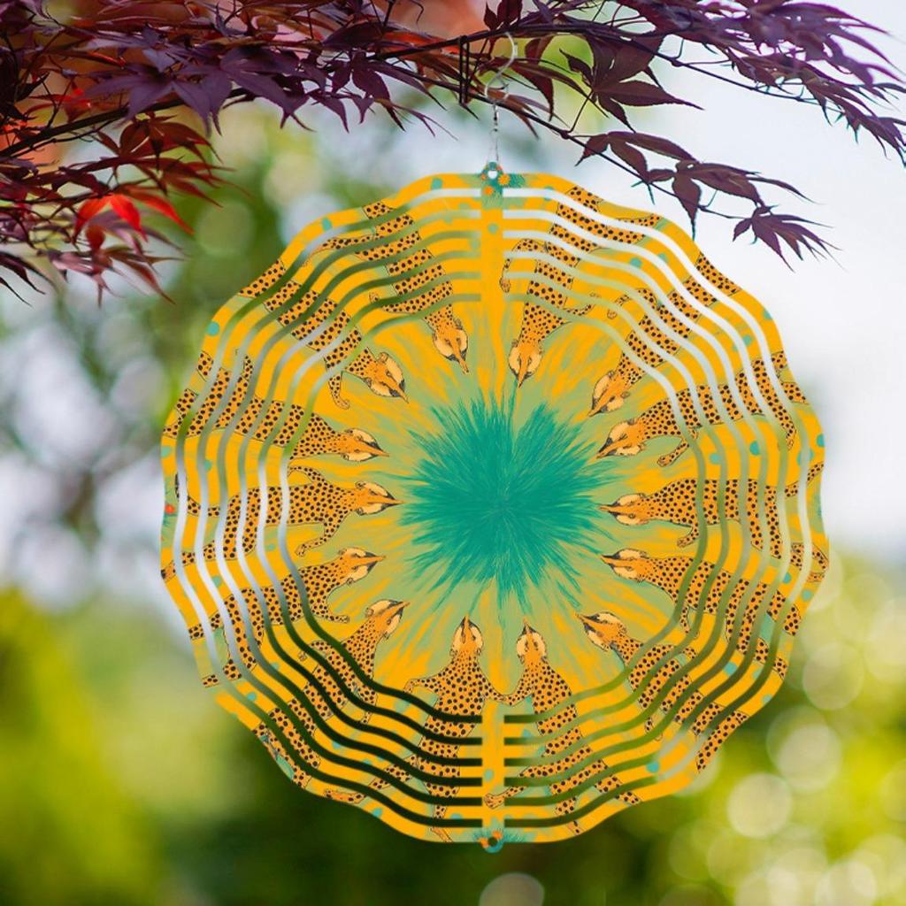 Vibrant Leopard Floral Wind Chime 10 Inch Metal Rotating 360 Degree for Garden Balcony Decor All Season Holiday Gift