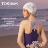 TOSWIM Damen Silikon-Badekappe mit Aufdruck für langes Haar