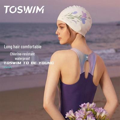 Touca de Silicone Estampada TOSWIM para Mulheres com Cabelo Longo