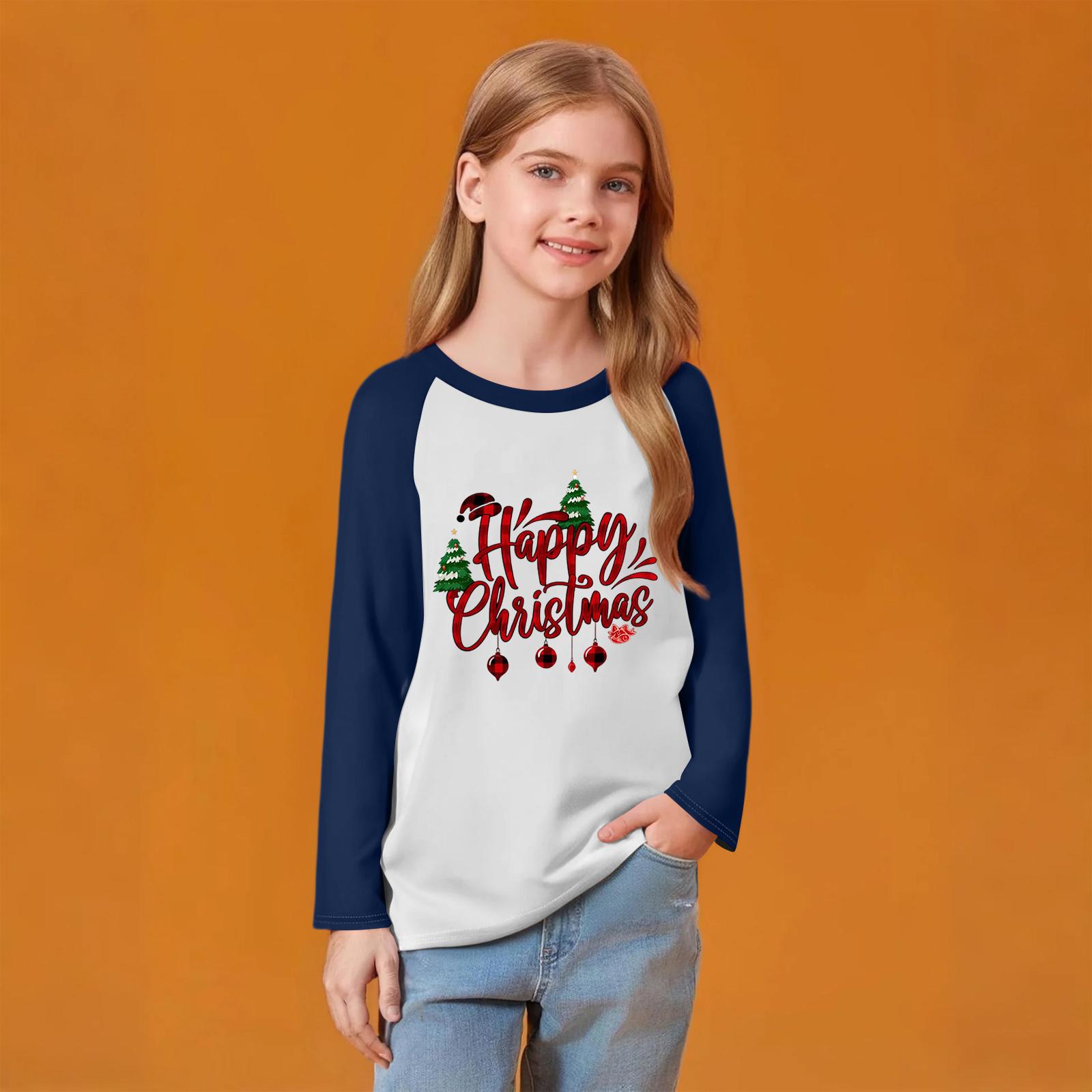 

Детский модный удобный пуловер с рождественским принтом на шее, топ с длинным рукавом 150 тёмно-синий