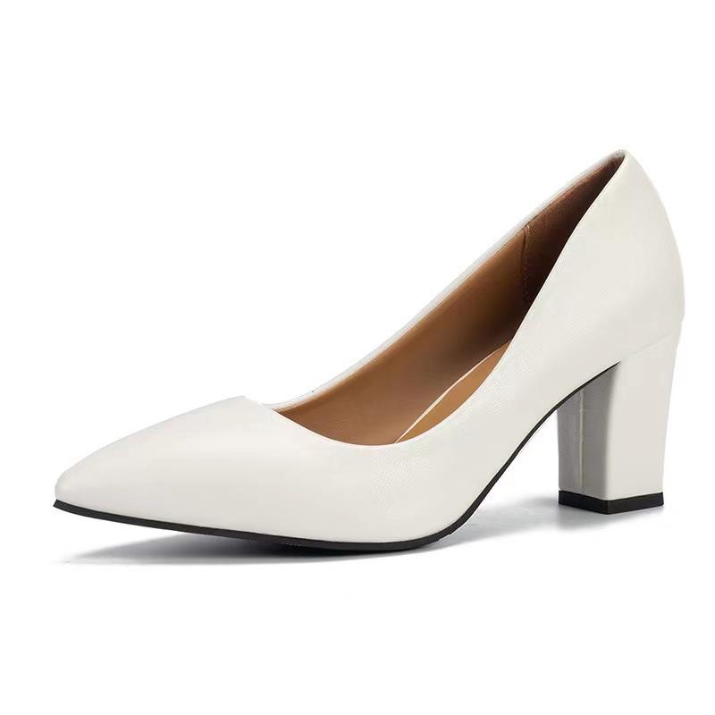 Mode Einzelne Schuhe Damen Dicke Ferse 2025 Herbst Neu Spitz Arbeitsschuhe Flacher Ausschnitt Pedal Koreanische Version Hohe Ferse Schlicht