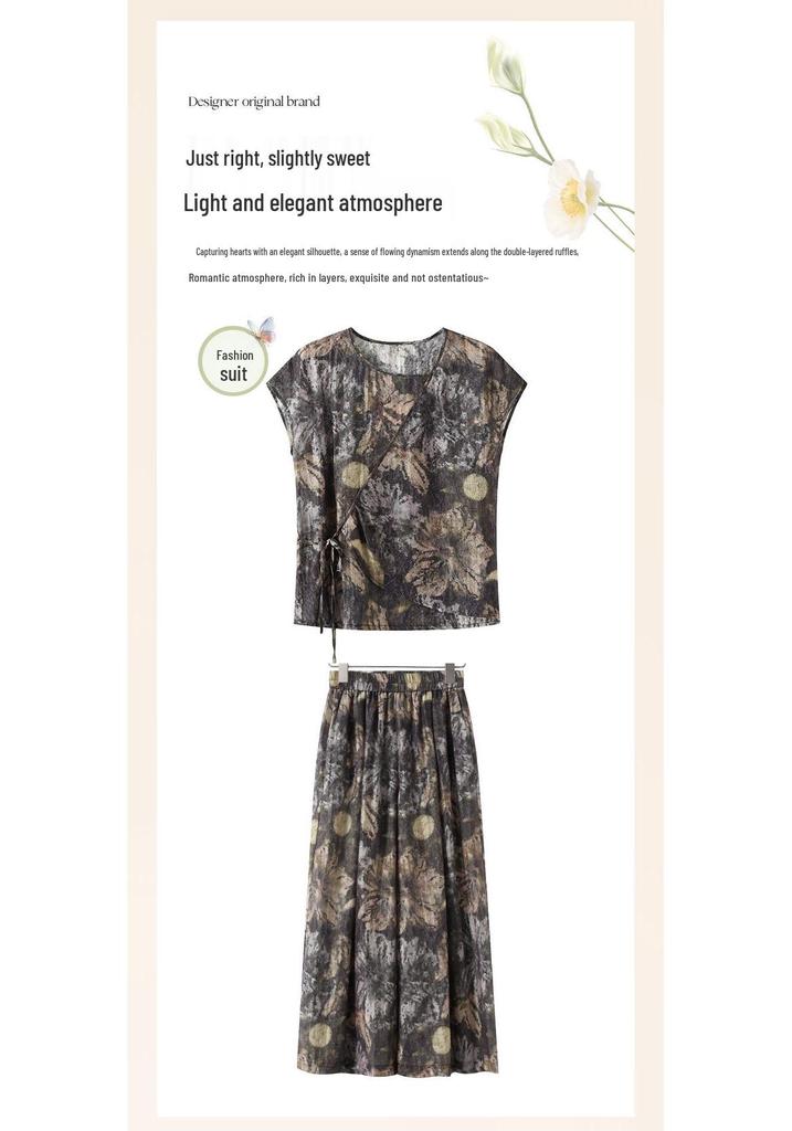 Elegant Plus Size Summer Short Sleeve Two-Piece Set for Middle-Aged Women 2026