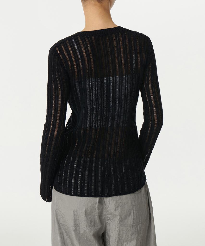 MUSINSA STANDARD WOMAN Women'S Flat Yarn Vertical Crochet Crew Neck Knit [Black]