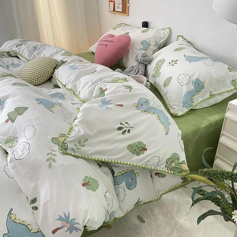 Bedding Set  Girls Cherry  Soft Washed Cotton Bed Sheet Queen King Size Duvet Set  Comforter Set Pillowcase Bed Linens