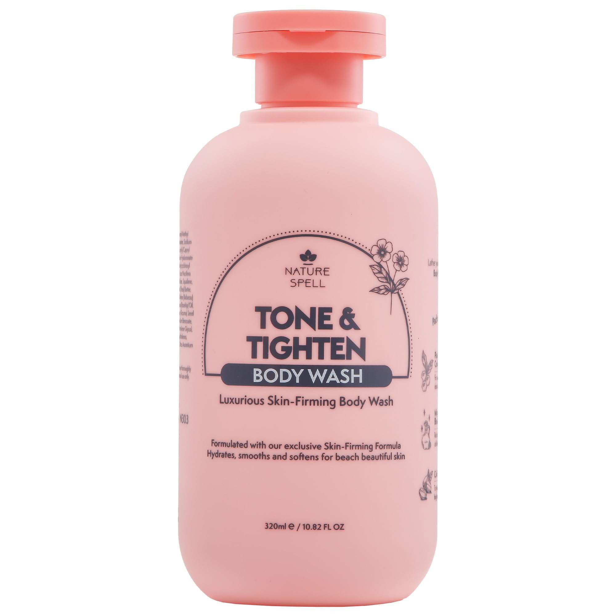 Nature Spell Tone & Tightening Body Wash, Firming Shower Gel for Skin Elasticity, Infused with Hyaluronic Acid, Plant Collagen and Ginseng, for All