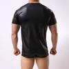 Men T-shirt Short Sleeve Elastic Faux Leather Undershirt Muscle T-shirt for Party