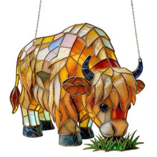 Highland Cow Butterfly Suncatcher Decoration Indoor Outdoor Garden Yard Window Wall Hanging 2D Acrylic Stained Glass Ornament