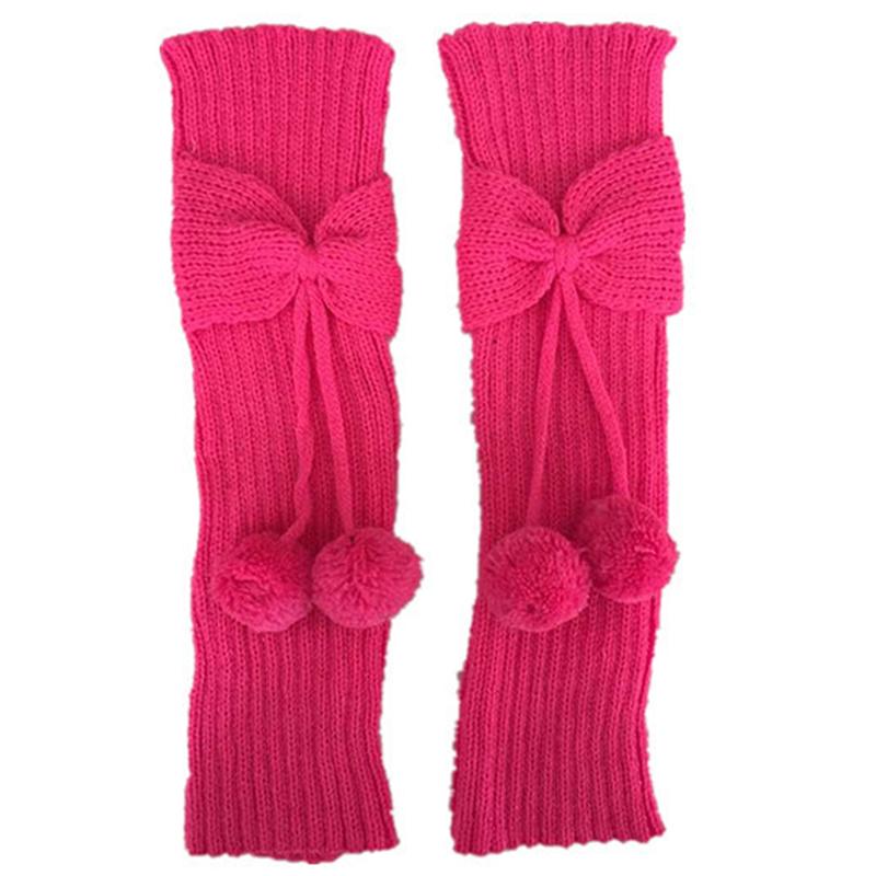 Fashion Autumn Winter Adult Children Bowknot Ball Socks Thick Fried Dough Twists Pattern Open Finger Knitted Wool Warm Arm Cover