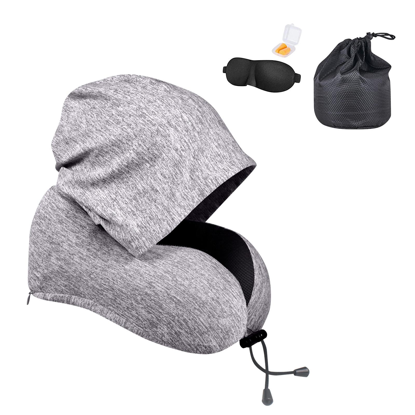 

Hooded U Shaped Pillow Memory Foam Multifunctional Travel Neck Pillow Airplane Nap U-shaped Detachable And Washable Portable Pillow One Size
