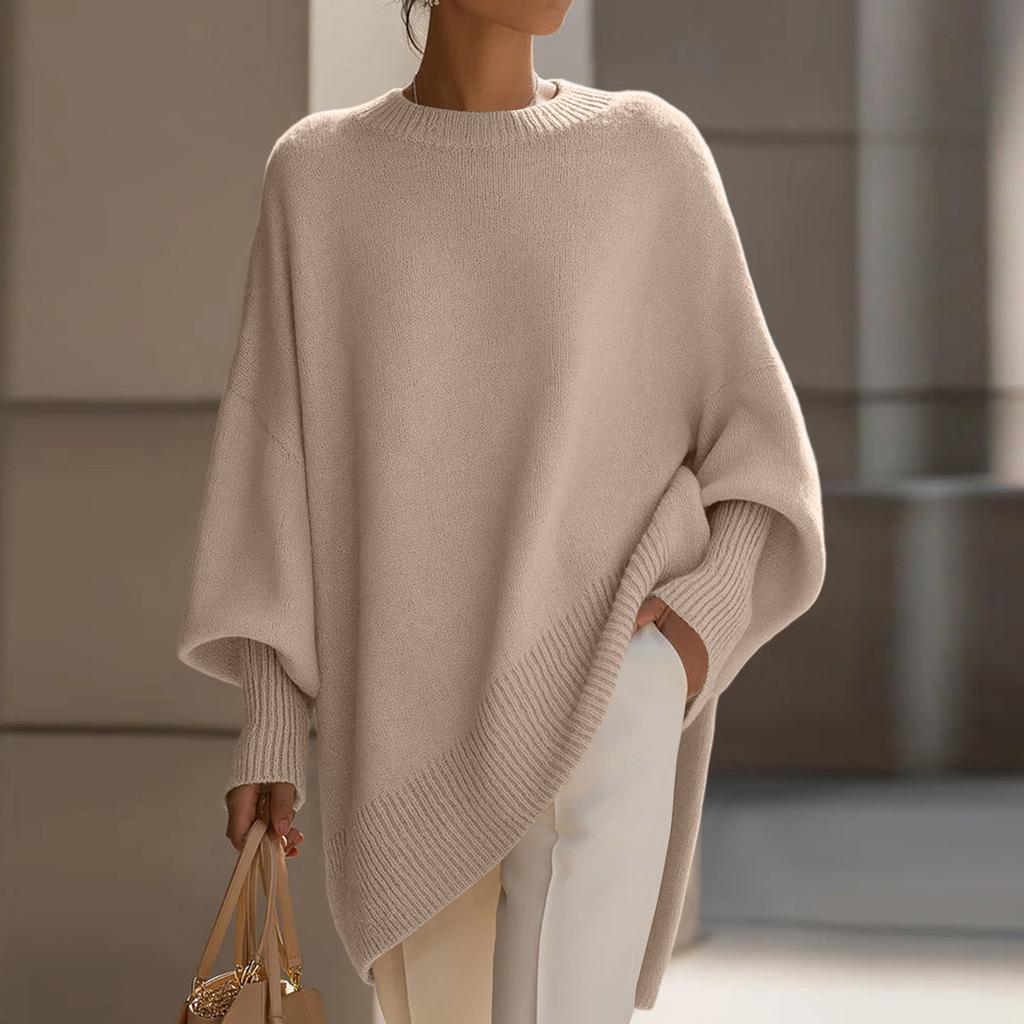 Dámský ležérní volný pletený svetr s kulatým výstřihem